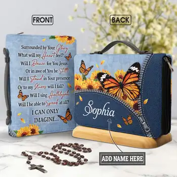 Бабочки-подсолнухи, Библейский стих, печать Обложки Библии, чехол для женщин, кожаная сумка для переноски, Защитная 2023, Персонализированная сумка для Библии, подарок