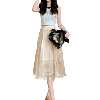 Женская юбка-пачка из тюля с вышивкой, Элегантная юбка-пачка с высокой талией, эластичные юбки трапециевидной формы с цветочным рисунком Принцессы, вечернее платье