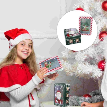 Жестяная коробка с окошком для рождественских конфет: Подарочная жестяная банка для рождественских скворечников, контейнер для хранения торта для праздничных принадлежностей 2шт
