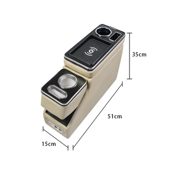 Коробка для подлокотников среднего ряда коммерческого автомобиля, коробка для хранения центральной консоли, зарядка через USB, многофункциональная беспроводная зарядка