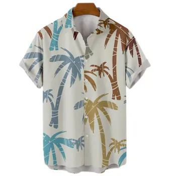 Летняя мужская гавайская трехмерная рубашка оверсайз, быстросохнущая, с коротким рукавом, с лацканами, на одной пуговице, повседневная, простая, модная пляжная рубашка с принтом