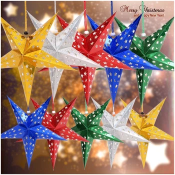 Рождественские украшения Бумажный трехмерный орнамент в виде полых звезд, Праздничные принадлежности для рождественских украшений для вечеринок